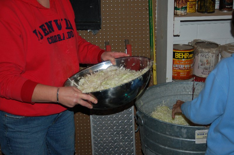 Transferring cabbage to bowl